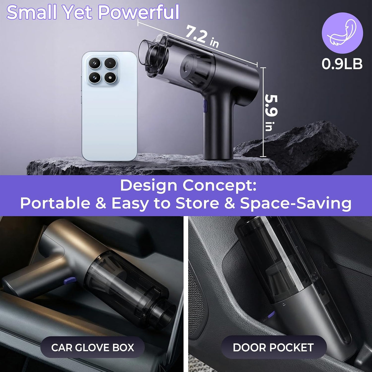 Car Vacuum Portable Cordless, Handheld Vacuum Cleaner Mini Small