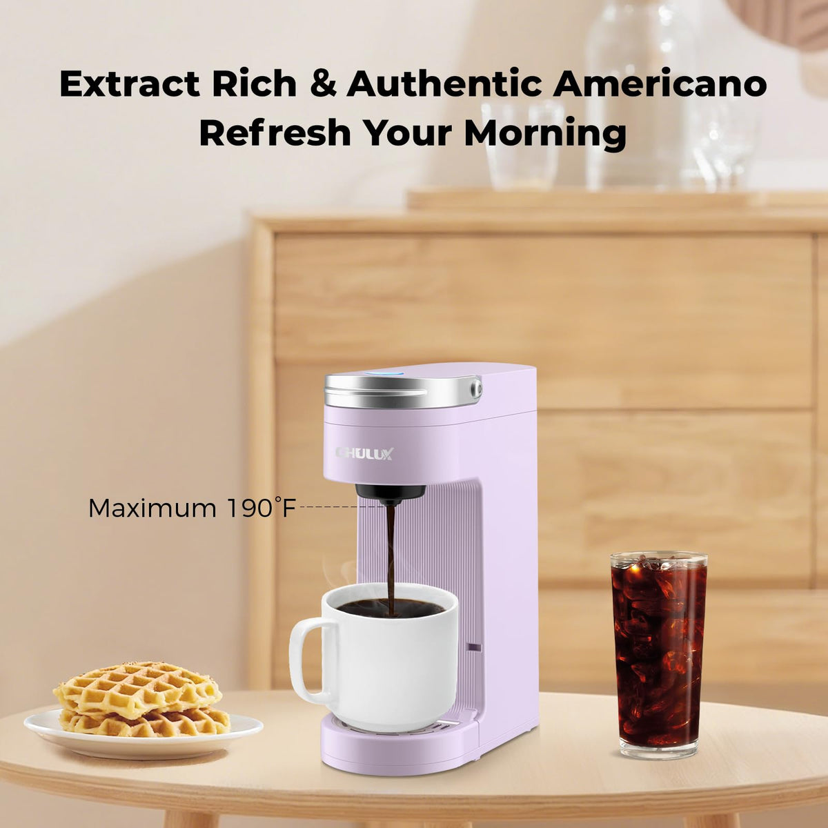 CHULUX Slim Single Serve Coffee Maker for K Cup, One Cup Design, Matte Navy