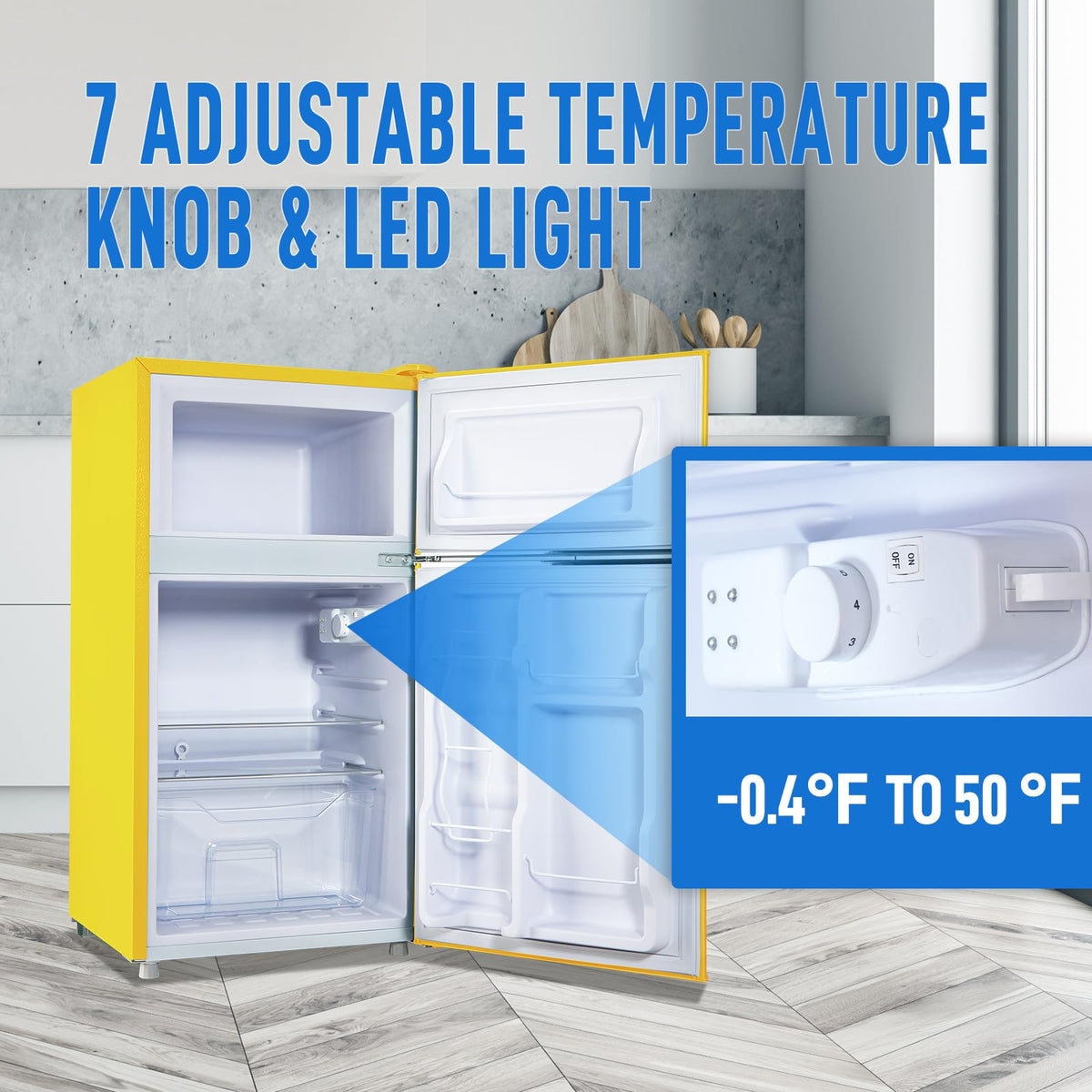 Mini Fridge with Freezer, 3.5 cubic feet 2- Doors Small Refrigerator Features 7 Gear Mechanical Control, Side Bottle Rack, Ideal for Dorm, Kitchen, Apartment, Office, Silver