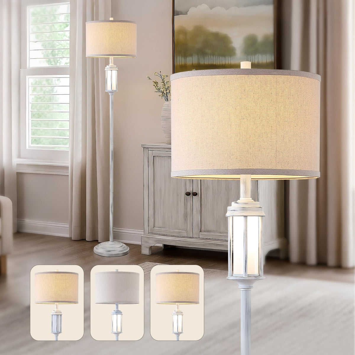 AIEAMPDO 65'' Farmhouse Floor Lamp for Living Room with 2 Light Sources