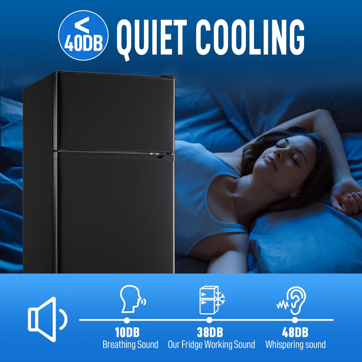 Mini Fridge with Freezer, 3.5 cubic feet 2- Doors Small Refrigerator Features 7 Gear Mechanical Control, Side Bottle Rack, Ideal for Dorm, Kitchen, Apartment, Office, Silver