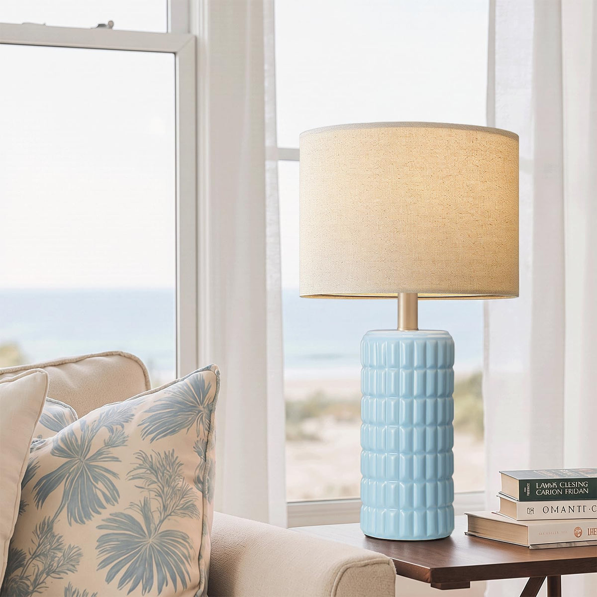 Seealle 23" Modern Ceramic Table Lamps Set of 2, Lamps for Bedroom, White
