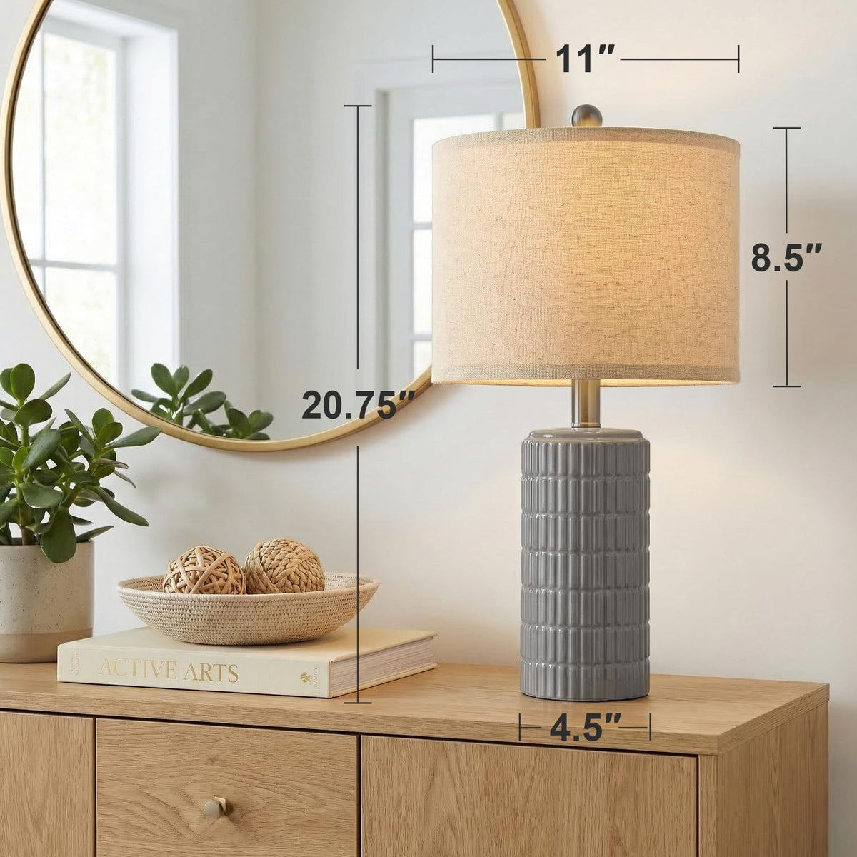 PoKat 20.75" Small Modern Ceramic Table Lamps Set of 2 for Bedroom, White