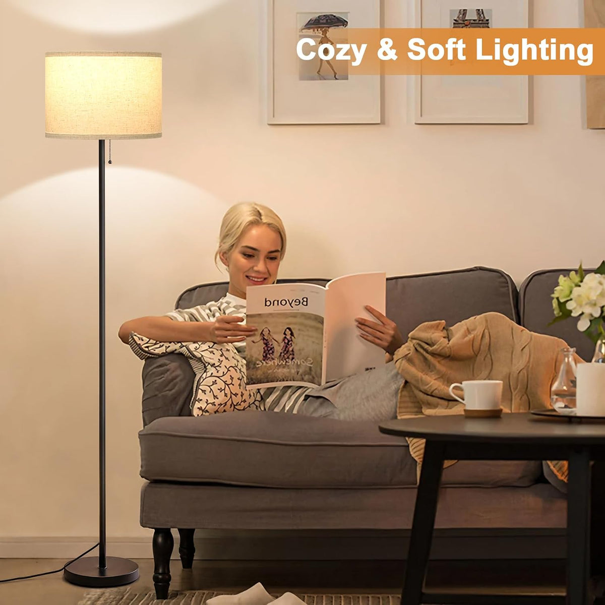 Modern Floor Lamp Simple Design with White Shade & Foot Pedal Switch