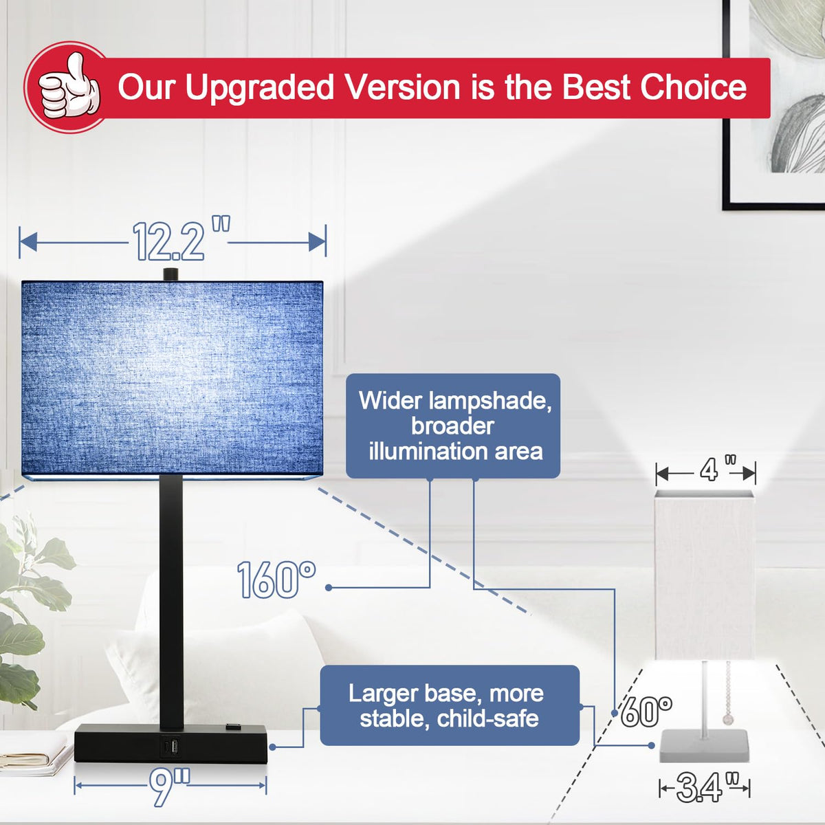 Lynnoland Set of 2 Touch Control Table Lamps with 2 USB & AC Outlet, 3-Way Dimmable Bedside Nightstand Lamps for Bedroom Living Room Nursery, 800 Lumens 5000K Daylight Bulbs Included
