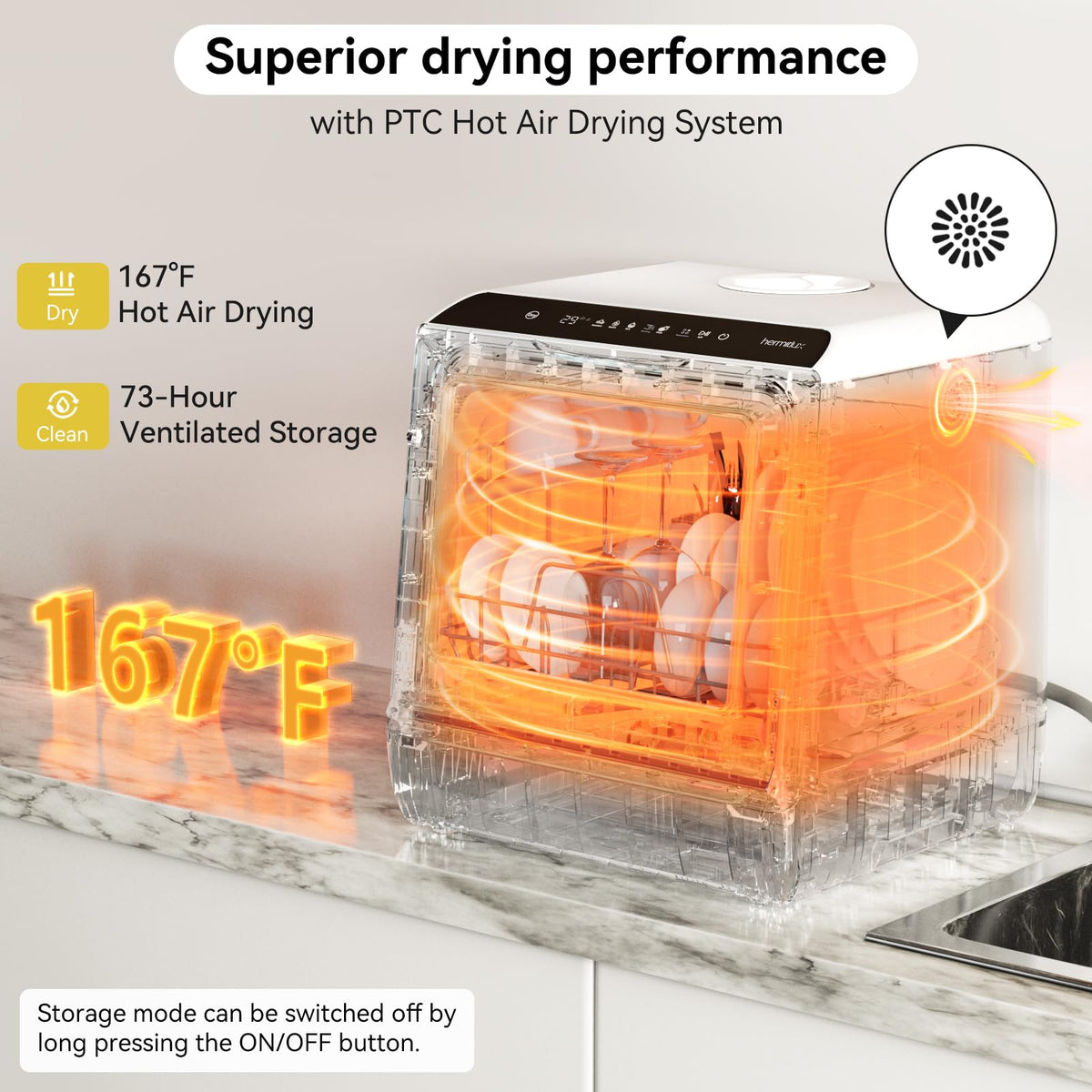 Hermitlux Countertop Dishwasher, 5 Place Settings Portable Dishwashers Mini