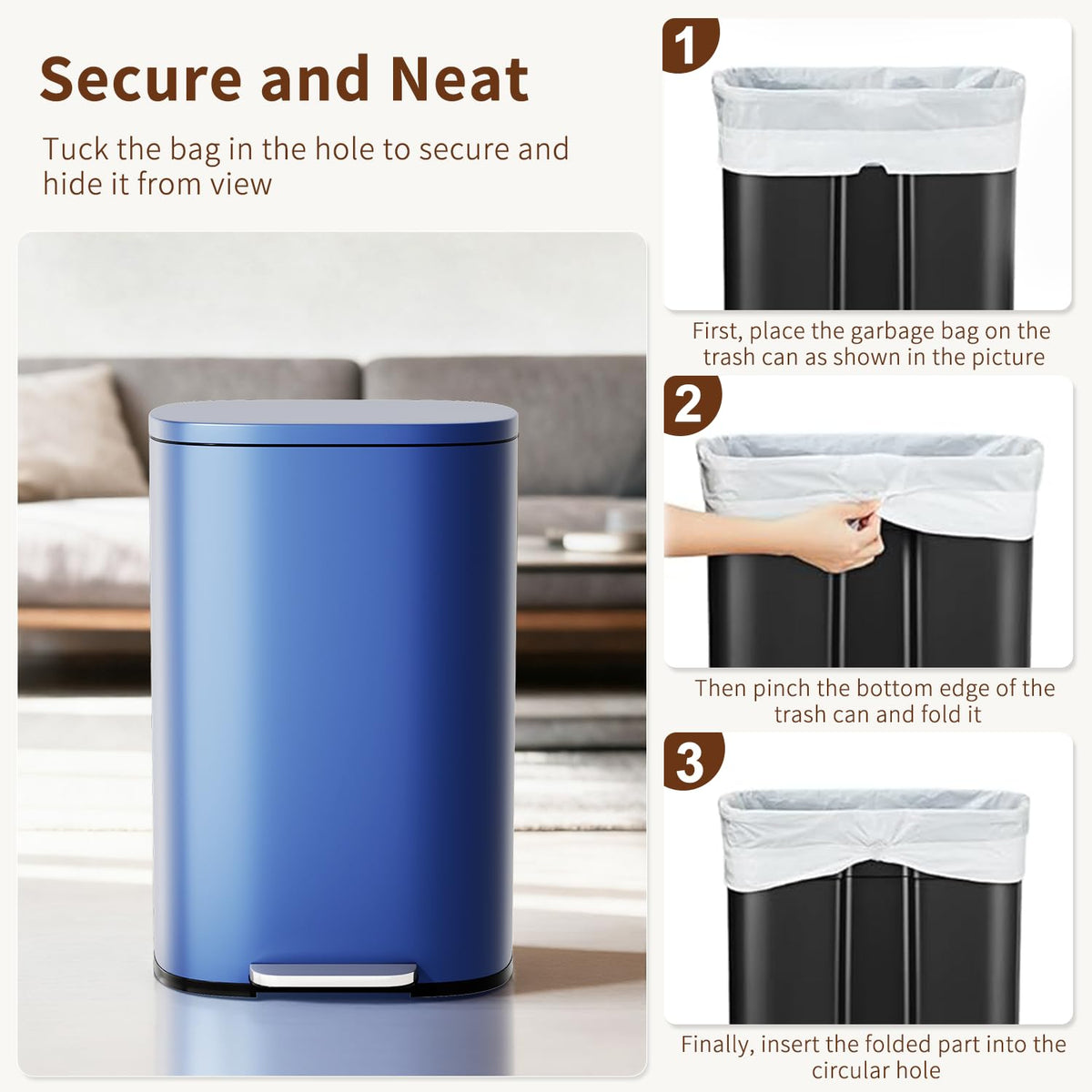 PayLessHere | 13G Trash Can with Lid | Steel | Removable Inner Bucket