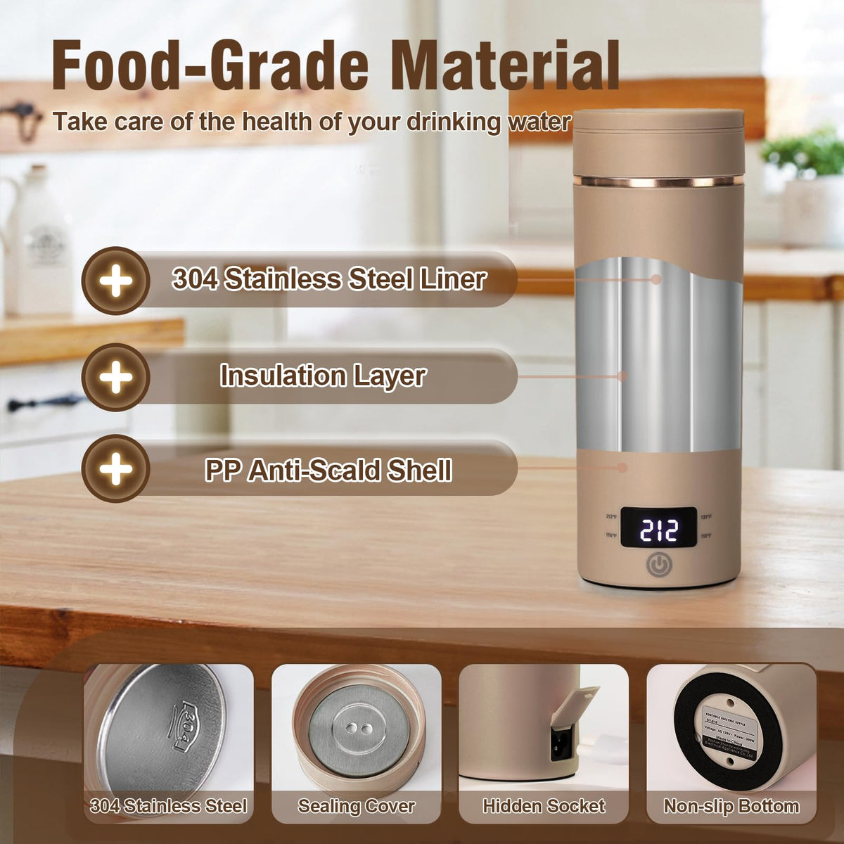 Portable Electric Kettle for Travel 120V, 13.5oz, 4 Temp Settings