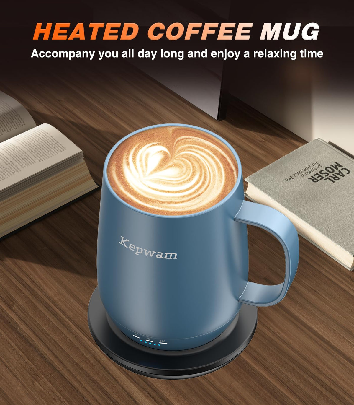 Kepwam Self-Heating Coffee Mug T2, 16oz Electric Heated Mug Hot Up to 149℉