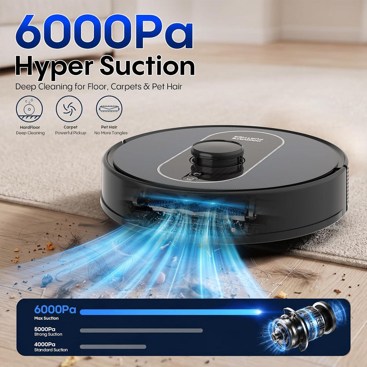 Robot Vacuum and Mop Combo, 6000Pa Powerful Suction, LiDAR, Self-Emptying