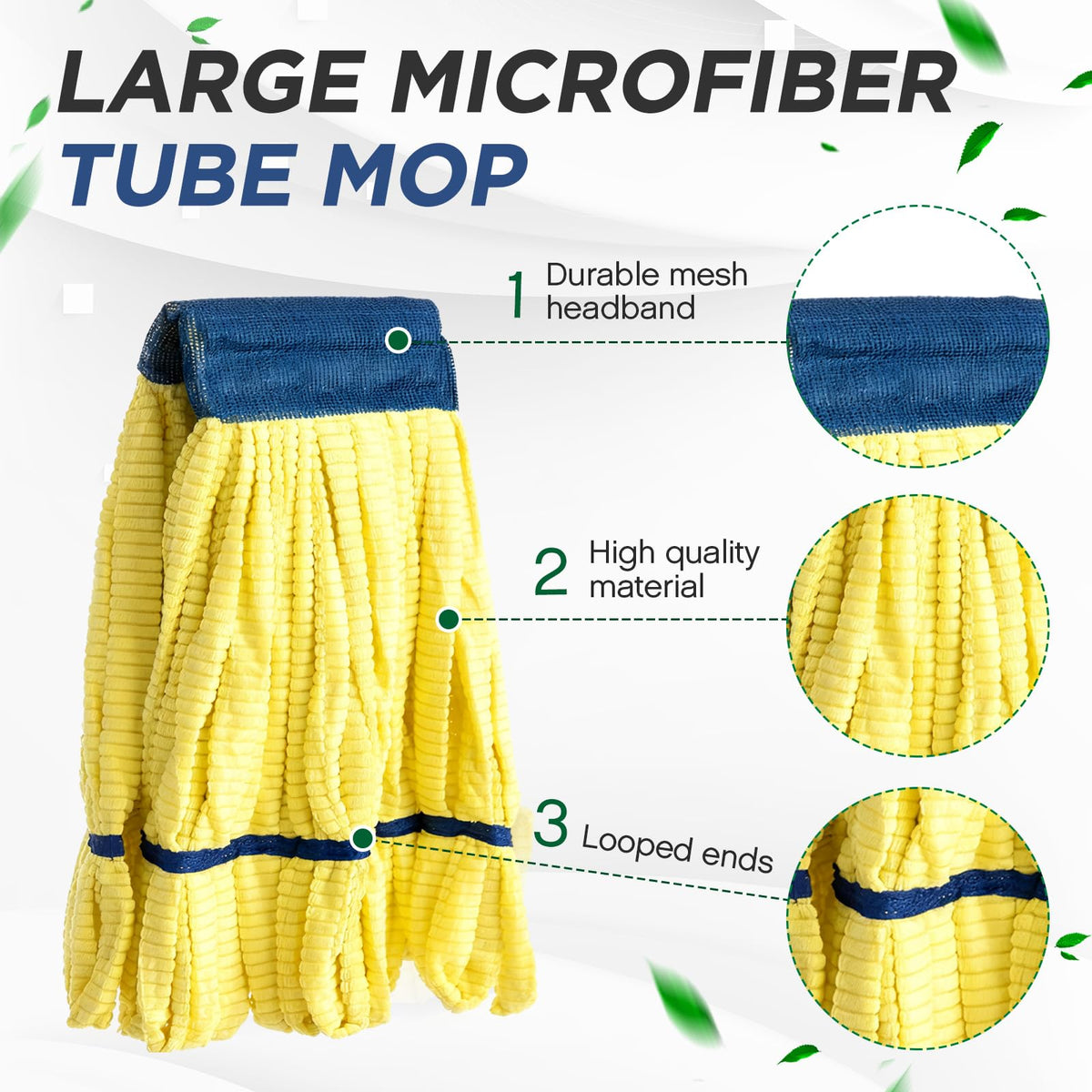 Hushee 12 Pcs Large Microfiber Tube Mop Heads 18 Oz Looped End,Green