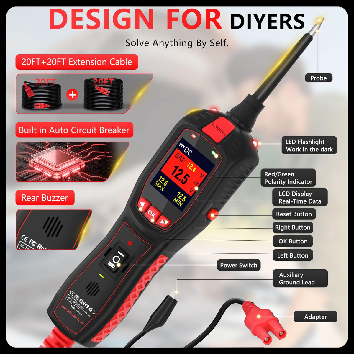 12V Test Light Automotive, Power Circuit Probe Kit, Car Fuse Tester, P60