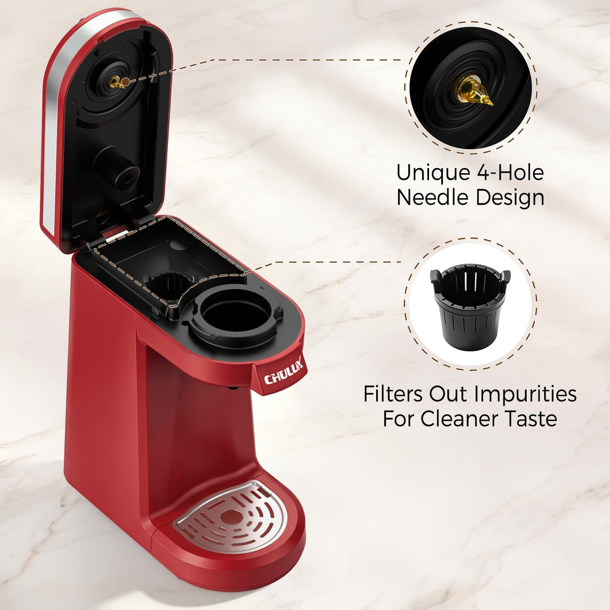 CHULUX Single Serve Coffee Maker for K Cup Pod, Fast-Heating System, Black