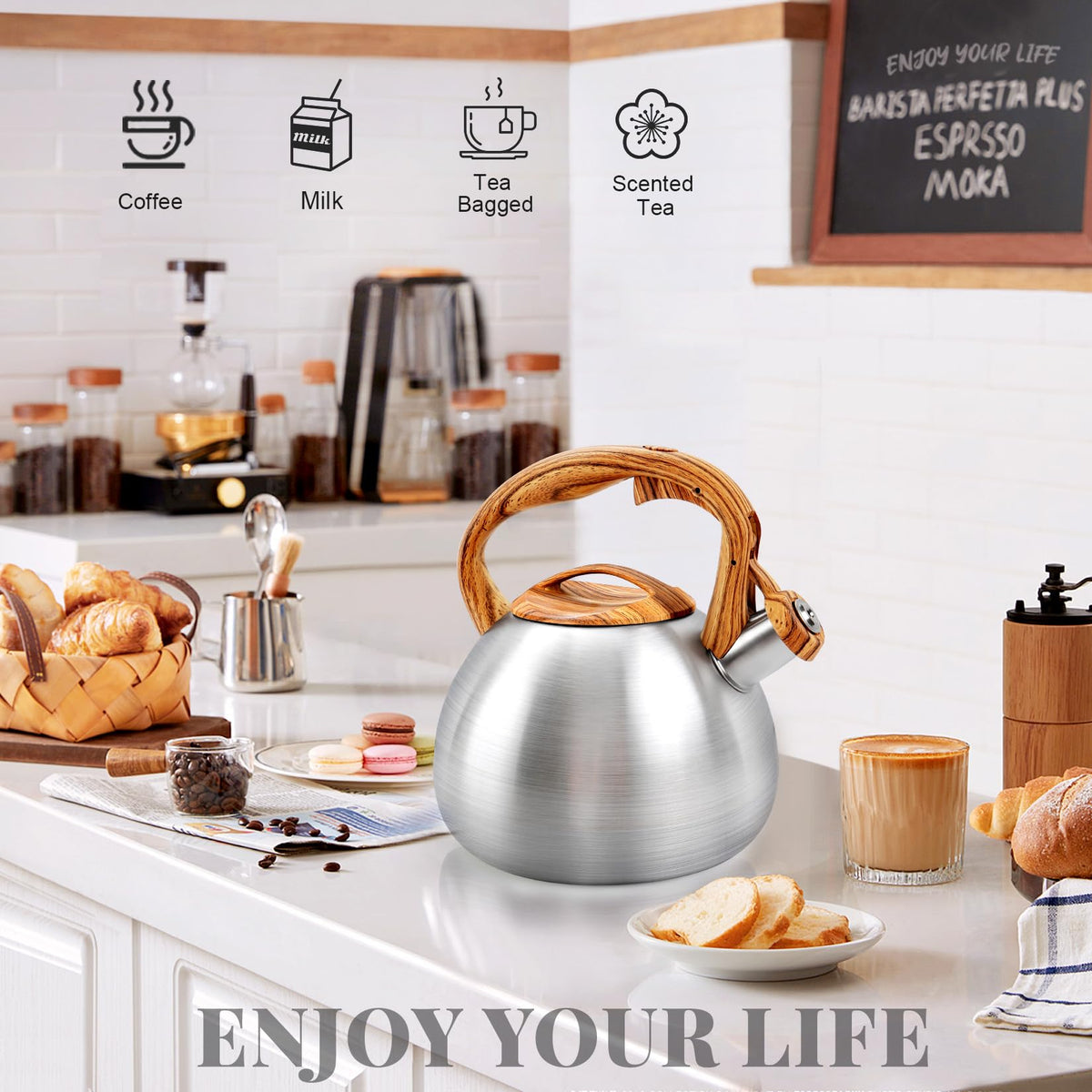 GGC Whistling Tea Kettle for Stove Top, 3.2QT/3L Stainless Steel Tea Kettle