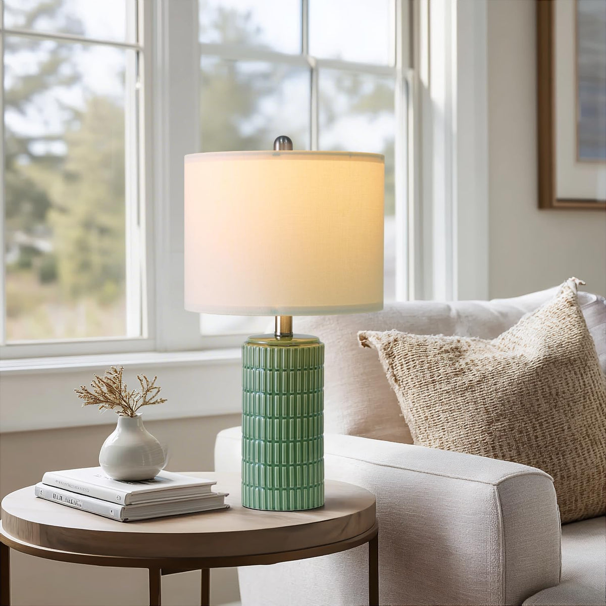 PoKat 20.75" Small Modern Ceramic Table Lamps Set of 2 for Bedroom, White