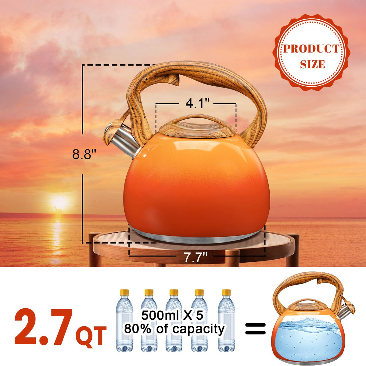 GGC Whistling Tea Kettle for Stove Top, 3.2QT/3L Stainless Steel Tea Kettle