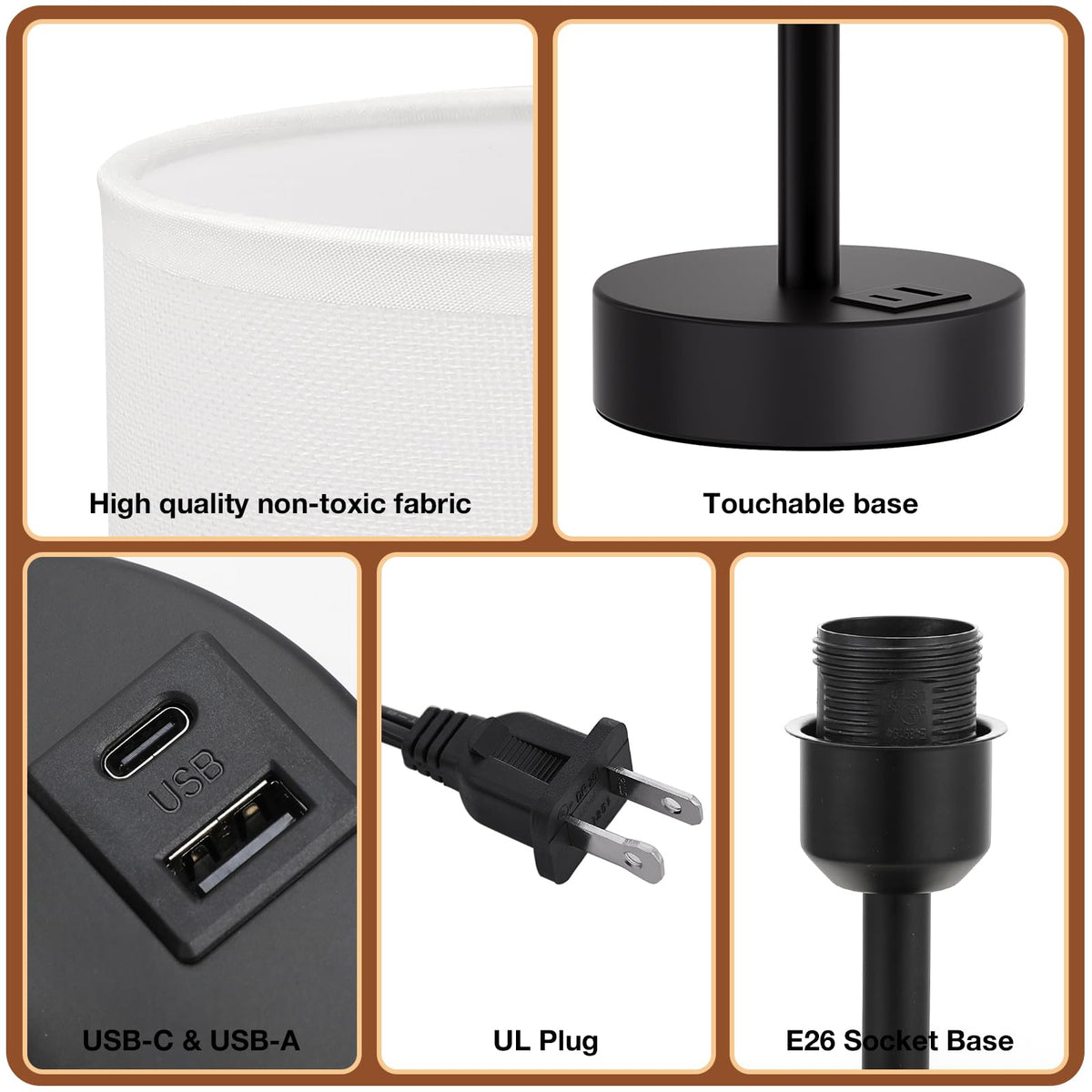Dicoool Bedside Table Lamp for Bedroom - 3-Way Dimmable Touch Lamp, USB A+C