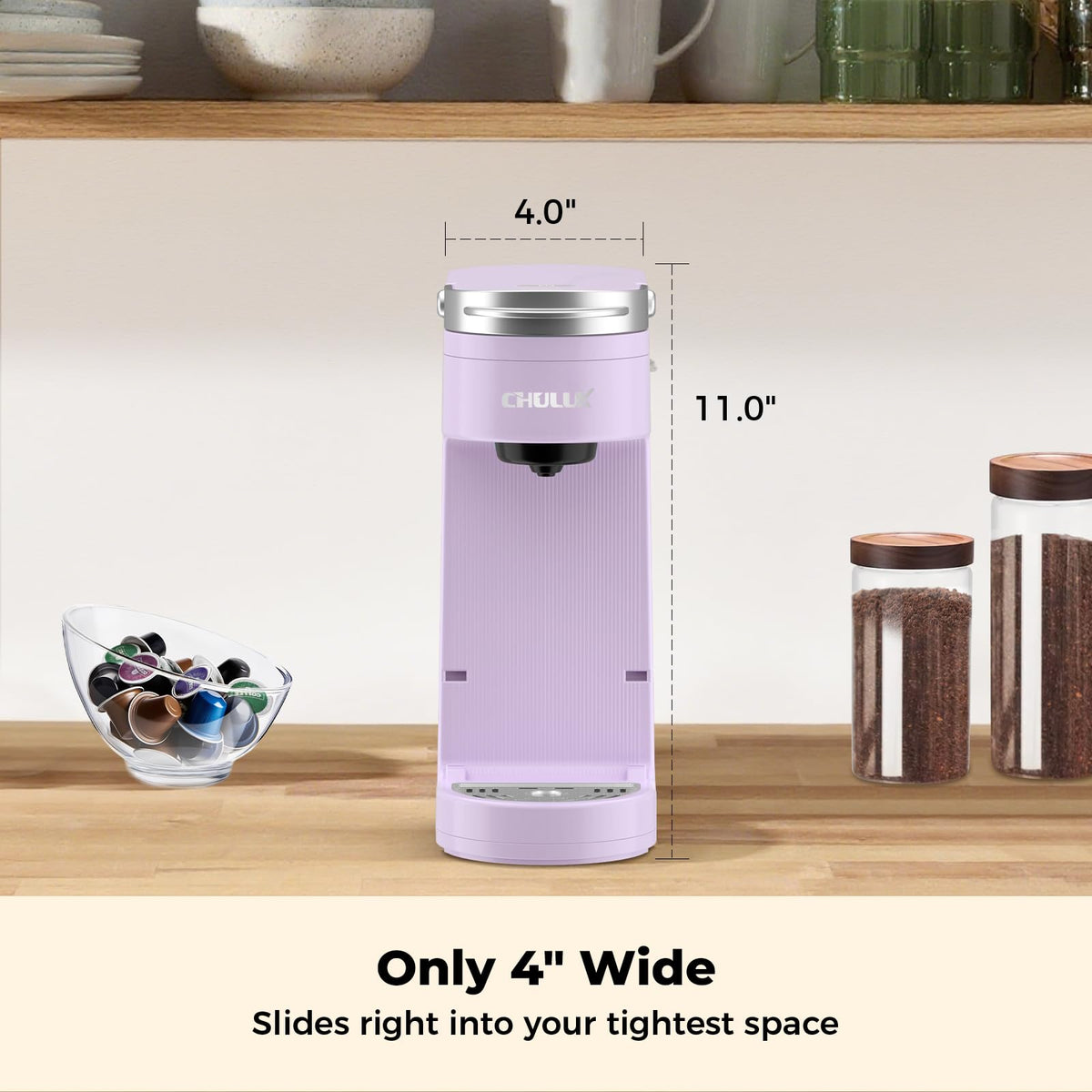 CHULUX Slim Single Serve Coffee Maker for K Cup, One Cup Design, Matte Navy
