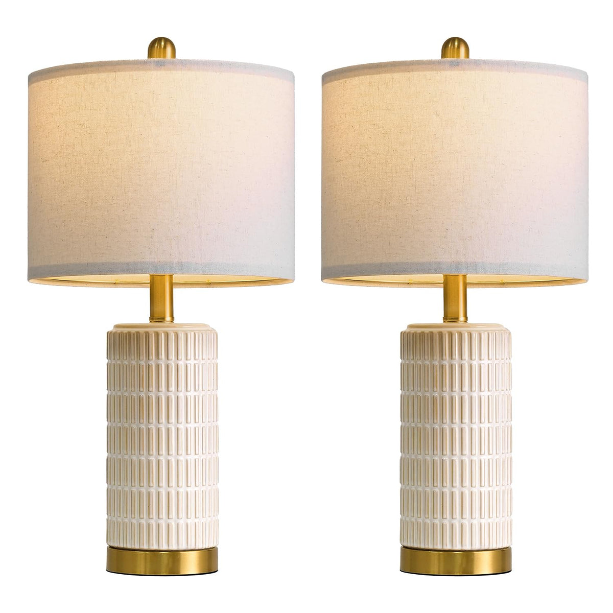 PoKat 20.75" Small Modern Ceramic Table Lamps Set of 2 for Bedroom, White