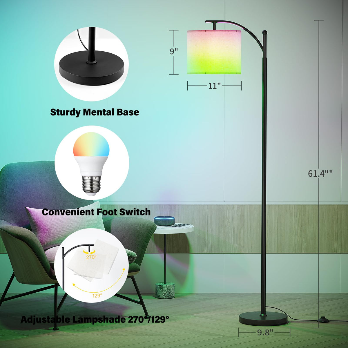 SUNMORY Arc Floor Lamp, Modern Floor Lamp with 3 Color Temperatures Bulb