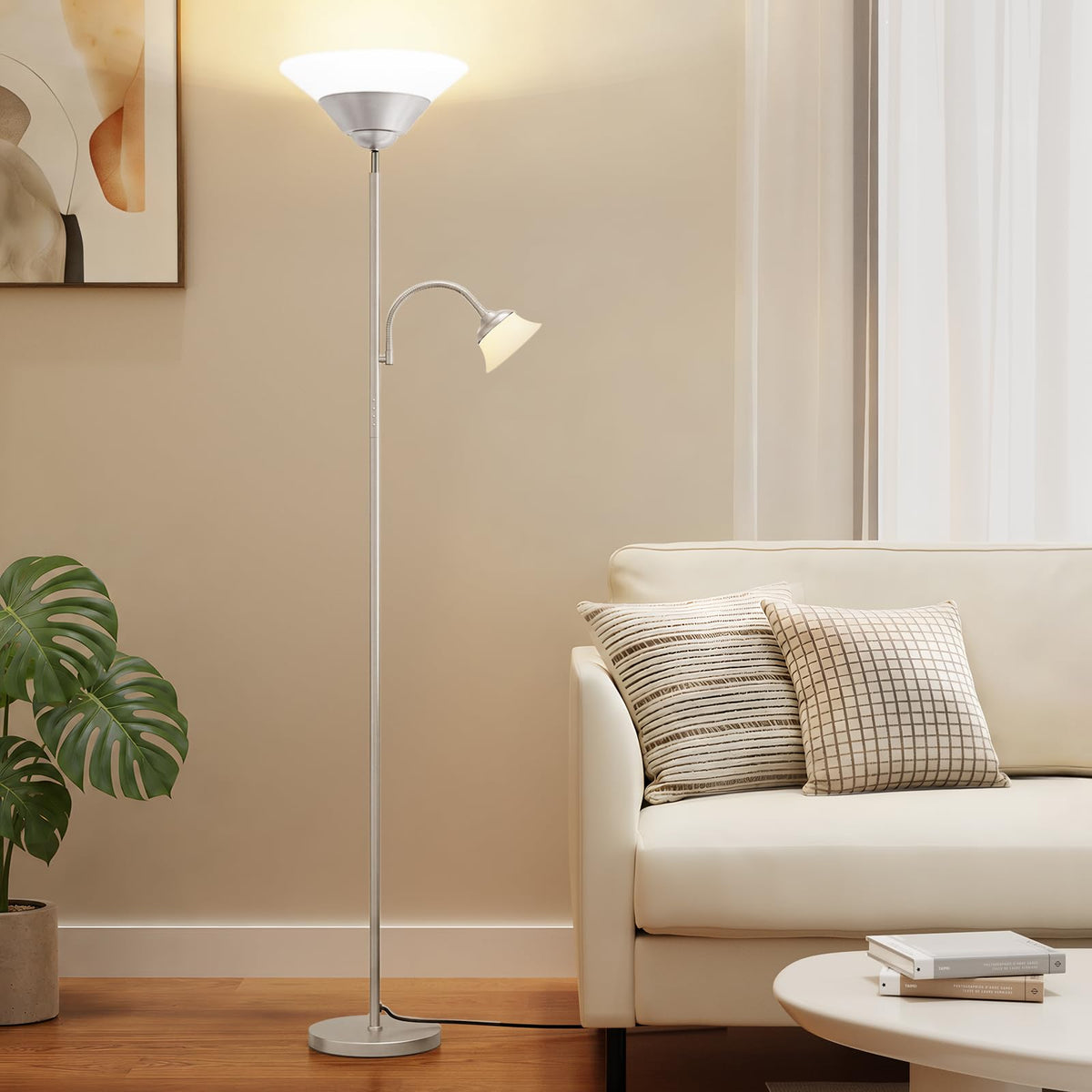 SIBRILLE 2-in-1 Torchiere Floor Lamp, 34W Super Bright LED Standing Lamp with Remote & Touch Control, 72" Dimmable Adjustable Corner Reading Lamp for Living Room, Bedroom, Office, Black