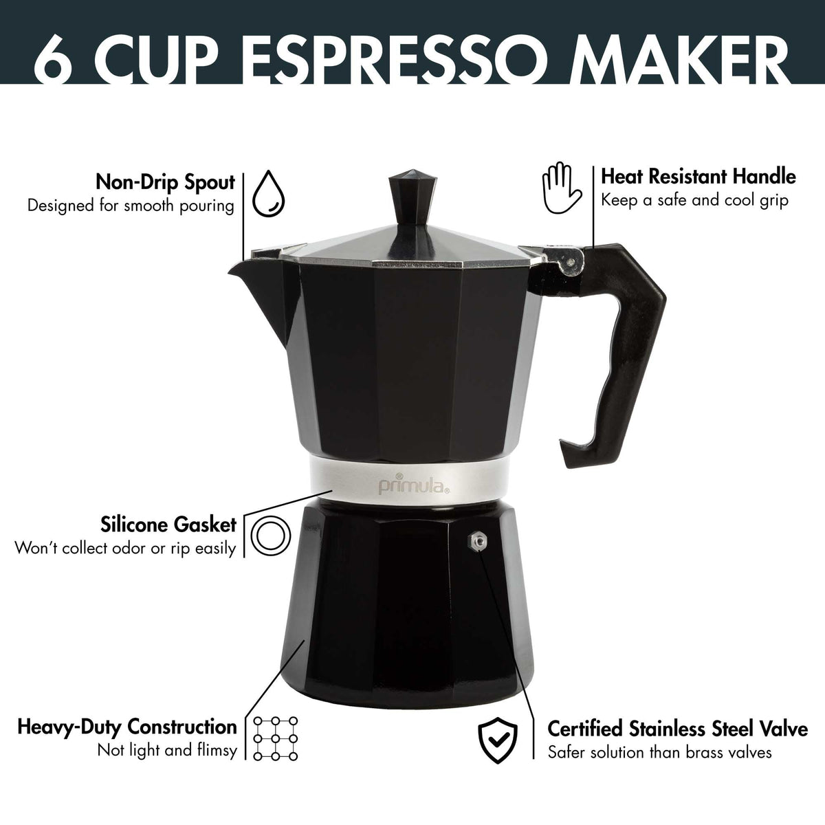 Primula Classic Stovetop Espresso and Coffee Maker, Moka Pot for Italian and Cuban Café Brewing, Greca Coffee Maker, Cafeteras, 9 Espresso Cups, Silver