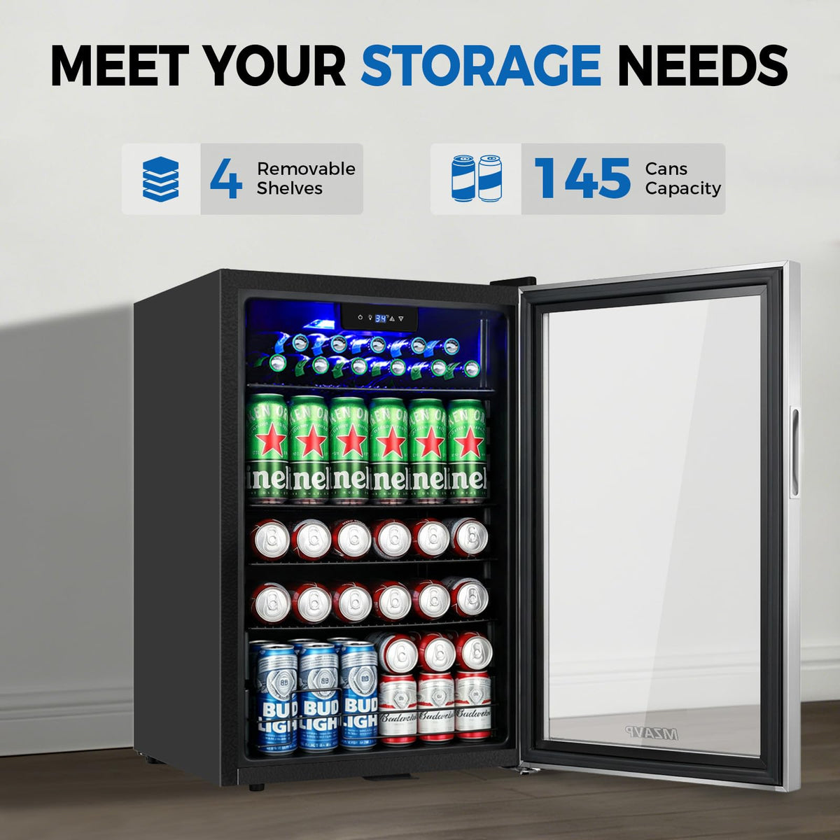 Beverage Refrigerator Cooler, 120 Can Mini Beverage Fridge with Reversible Glass Door for Soda Beer, 3 Cu.Ft Drink Fridge with Digital Temperature Control & Adjustable Shelves - Silver