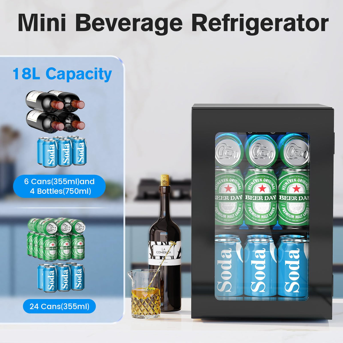 Electactic Mini Fridge 130 Can Beverage Refrigerator Cooler, 3.2 Cu.Ft Drink Fridge forSoda Wine Beer, Digital Temperature Control Cooler for Home, Dorm, Bar