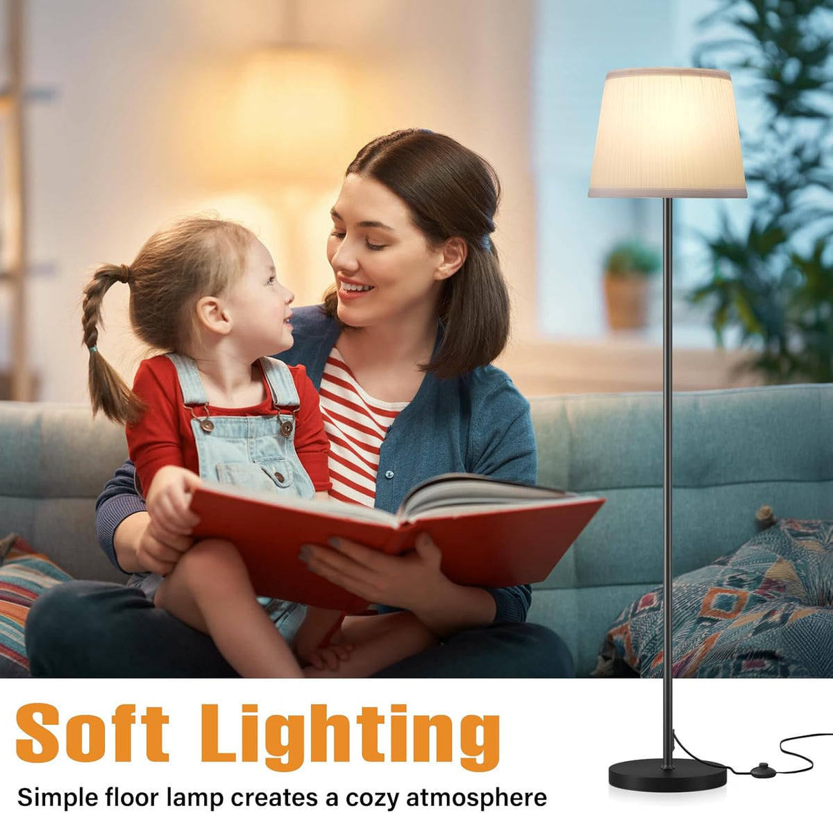 Modern Floor Lamp Simple Design with White Shade & Foot Pedal Switch