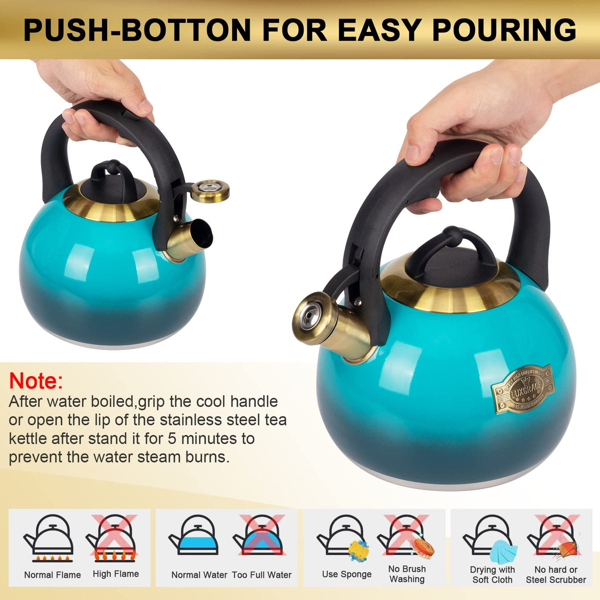 Tea Kettle for Stovetop, Food Grade Stainless Steel Water Kettle, Tea Pot for Home & Kitchen, 3.1 Quart