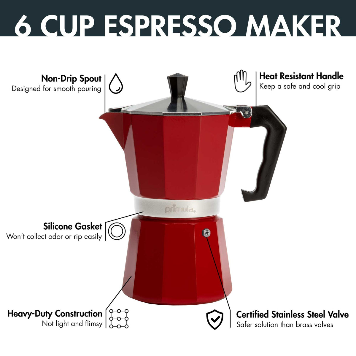 Primula Classic Stovetop Espresso and Coffee Maker, Moka Pot for Italian and Cuban Café Brewing, Greca Coffee Maker, Cafeteras, 9 Espresso Cups, Silver