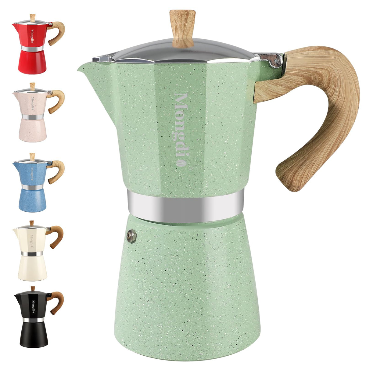 Mongdio Stovetop Espresso Maker Moka Pot, Cuban Coffee Maker Stove Top Coffee Maker Moka Italian Espresso Greca Coffee Maker Brewer Percolator, 6 Espresso Cups, 10 oz - Black