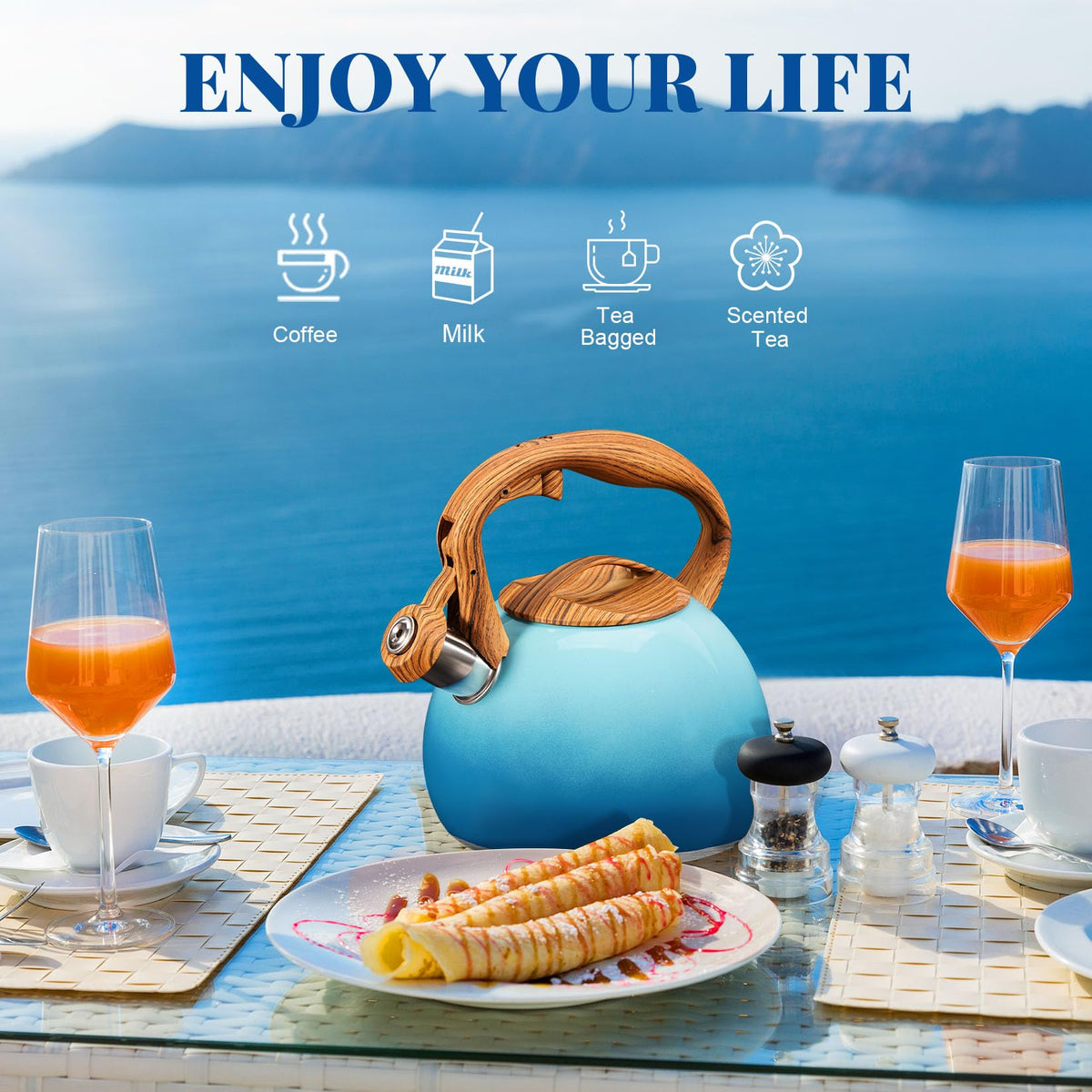 GGC Whistling Tea Kettle for Stove Top, 3.2QT/3L Stainless Steel Tea Kettle