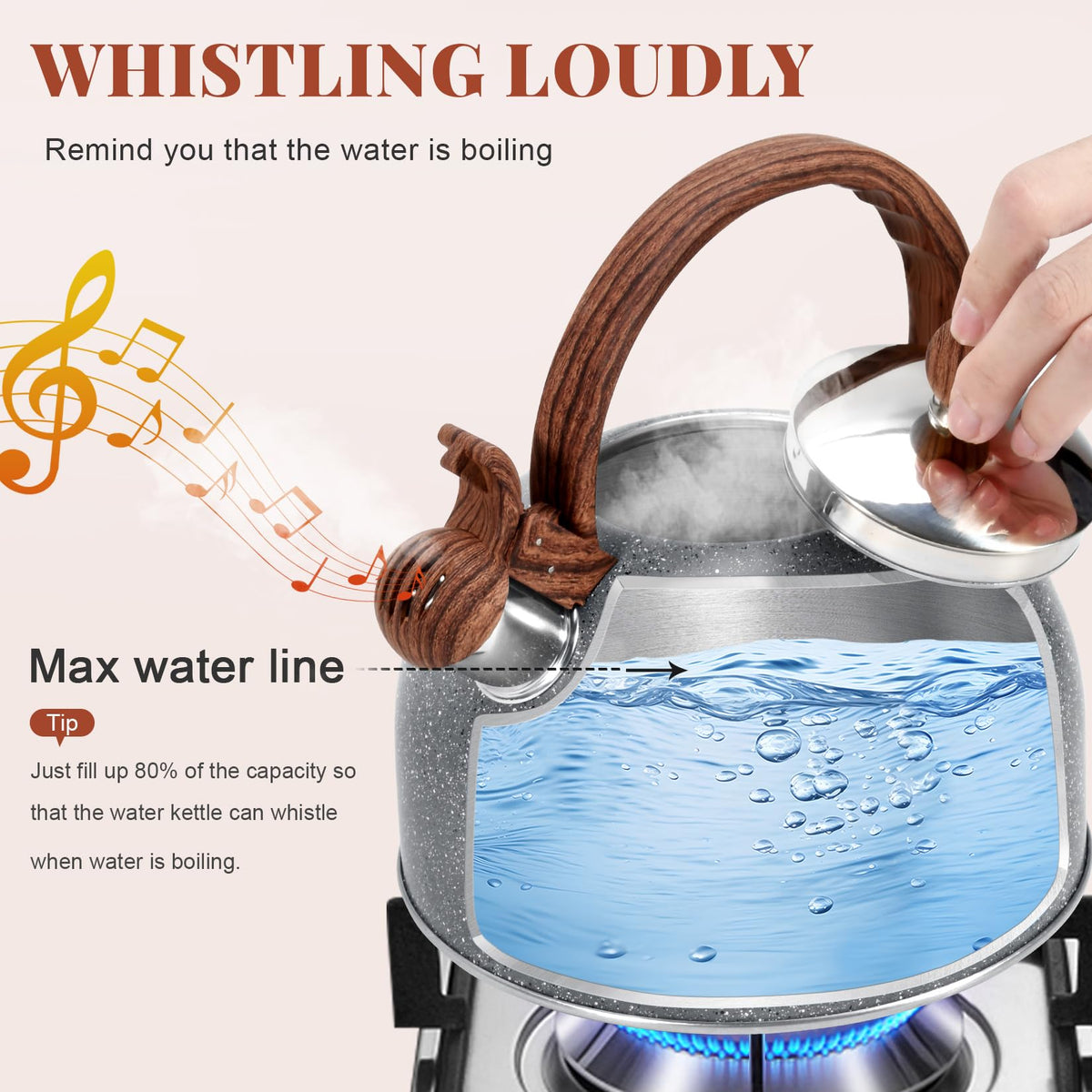 GGC Whistling Tea Kettle for Stove Top, 3.2QT/3L Stainless Steel Tea Kettle