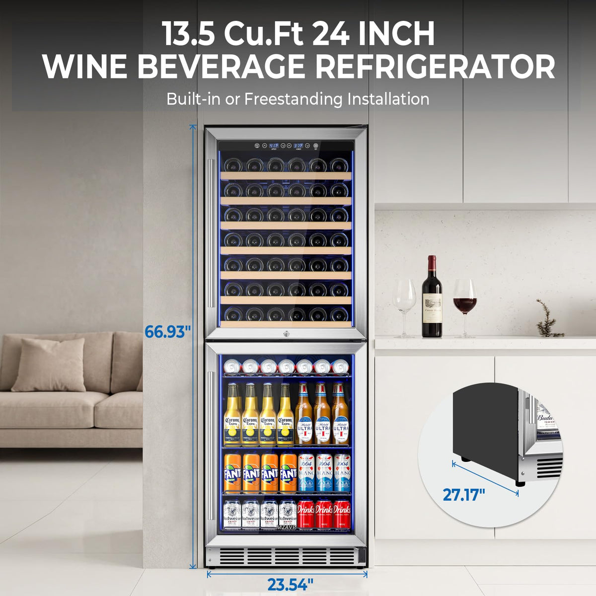 Beverage Refrigerator Cooler, 120 Can Mini Beverage Fridge with Reversible Glass Door for Soda Beer, 3 Cu.Ft Drink Fridge with Digital Temperature Control & Adjustable Shelves - Silver