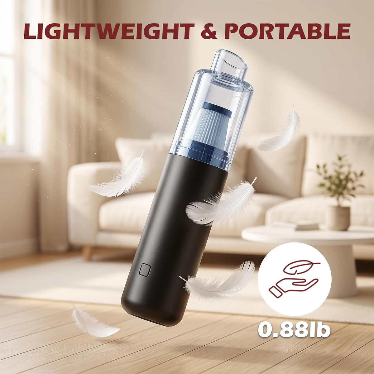 Cordless Handheld Vacuum Cleaner, 6000Pa Portable Mini Hand Vac, 4‑in‑1 Suck Blow Inflate Deflate with 5 Attachments, Picks up Pet Fur Dust Crumbs for Home Sofa Furniture Car