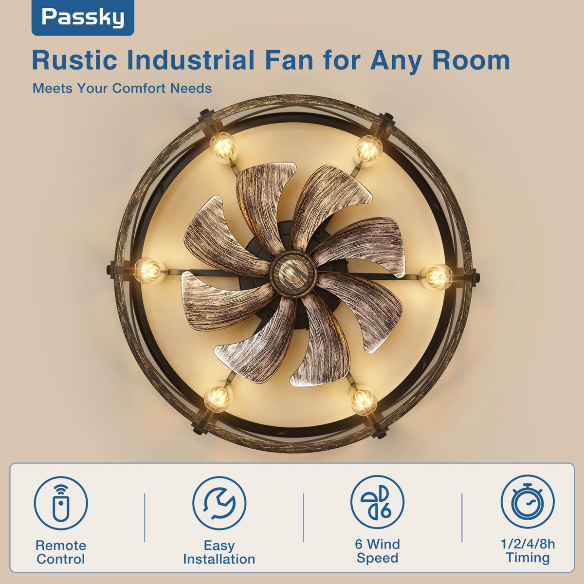Passky 20" Caged Ceiling Fans with Lights and Remote, Low Profile Fandelier