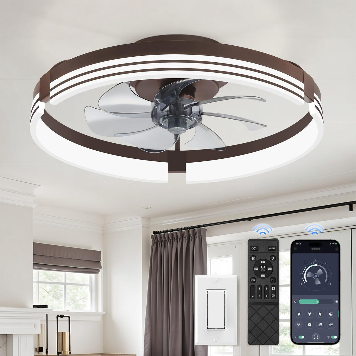 ZMISHIBO Low Profile Ceiling Fans with Lights and Remote, 20" Black