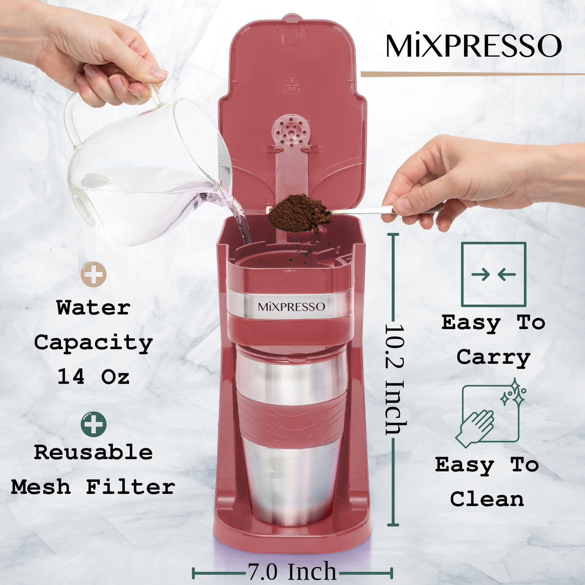 Mixpresso Single Serve & Single Cup Coffee Maker with 14oz Travel Mug Black