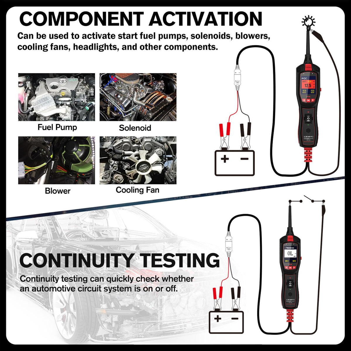 12V Test Light Automotive, Power Circuit Probe Kit, Car Fuse Tester, P60