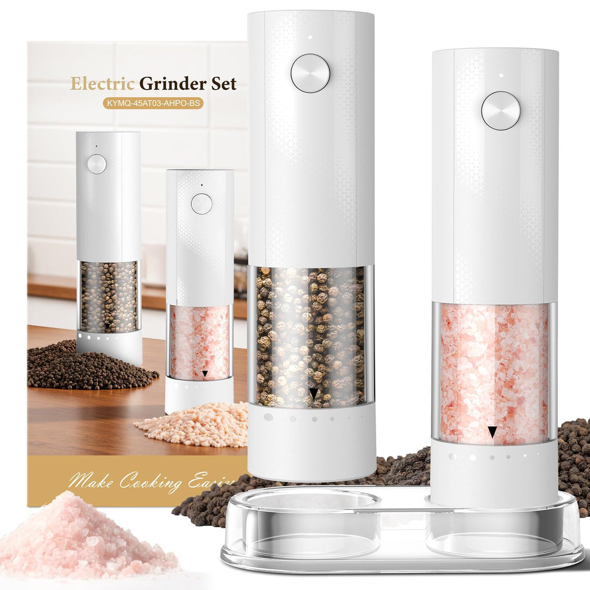 Electric Salt and Pepper Grinder Set - Rechargeable Automatic Salt and Pepper Shakers, Kitchen Appliances with External Adjustable Coarseness, Large Capacity, Housewarming Birthday Gifts for Women Men