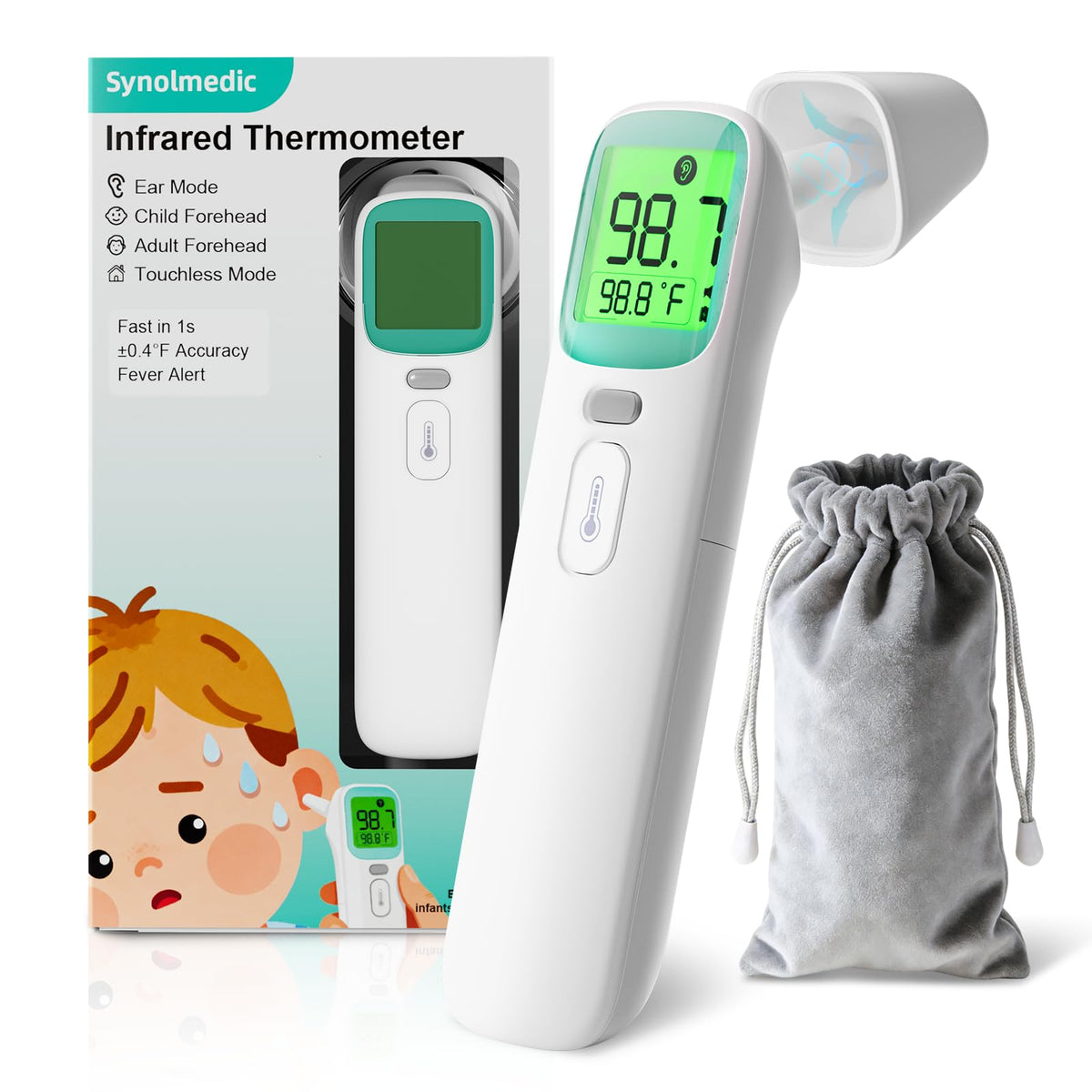 Baby Thermometer for Kids - Ear & Forehead Thermometer FSA-HSA, Digital Infrared Thermometers for Adults, Accurate No Touch Termometro with Fever Alarm & Mute Mode,40 Memories (Blue 1 Pack)