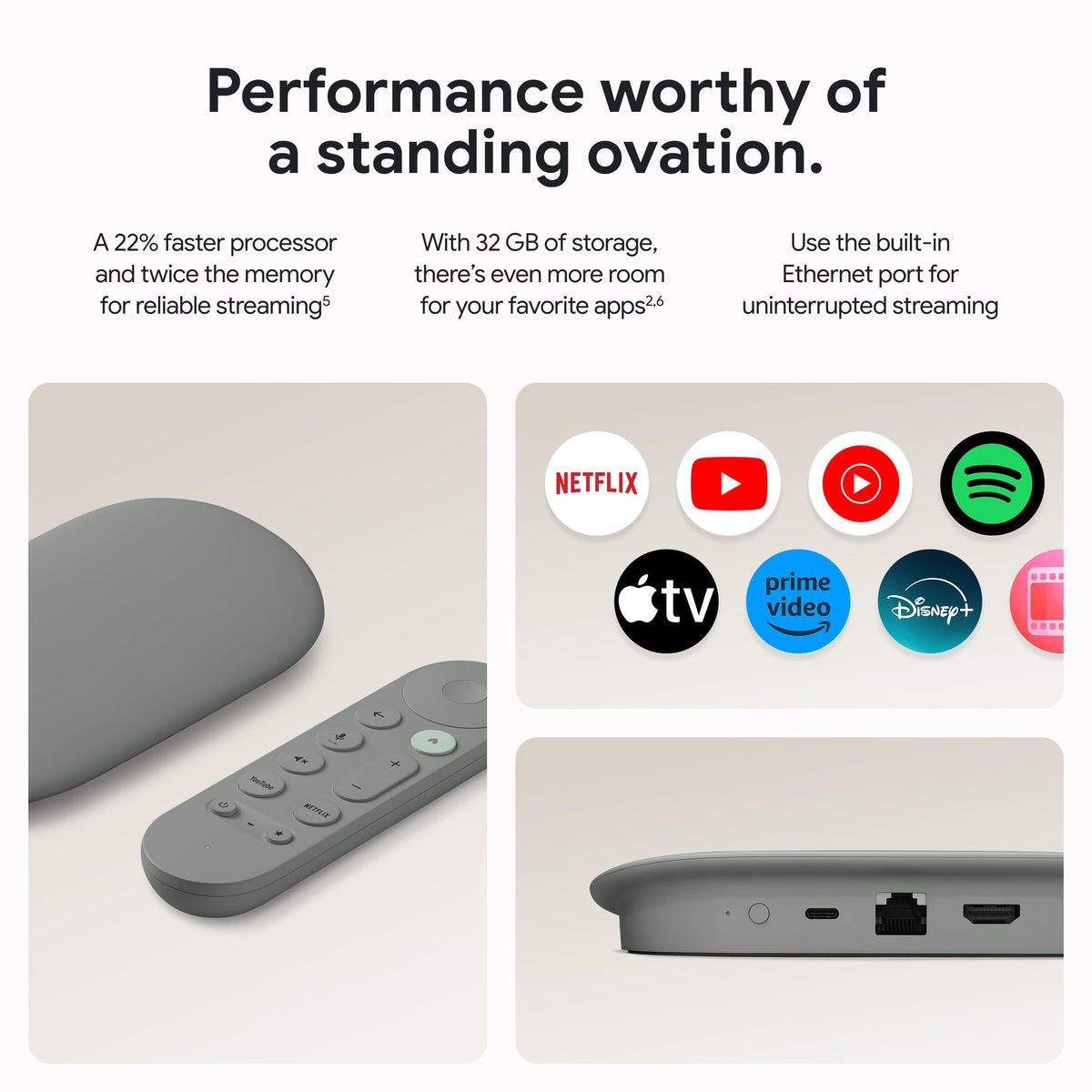 Google Streamer 4K – Fast Streaming Entertainment with Voice Search Remote, Watch Movies, Shows, Live Channels and Netflix in HDR, Smart Home Control, 32 GB Storage, Porcelain