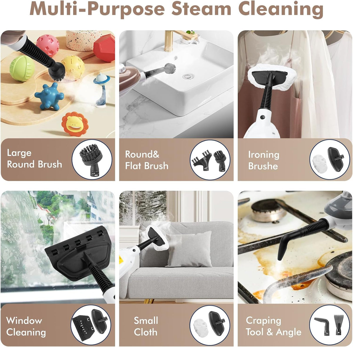 Steam Mop 11-in-1 Handheld Detachable Adjustable Steam Cleaner, Rose Gold