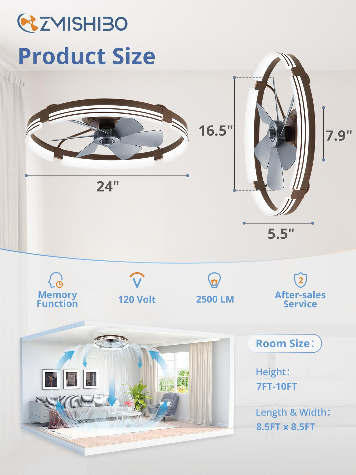 ZMISHIBO Low Profile Ceiling Fans with Lights and Remote, 20" Black