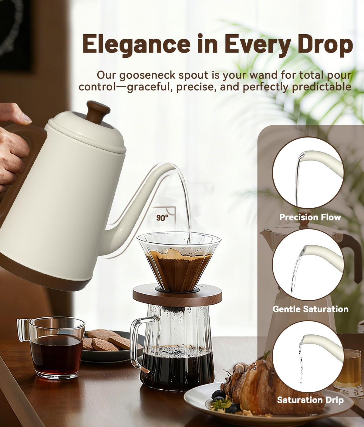 1L Gooseneck Electric Kettle for Pour Over Coffee & Tea