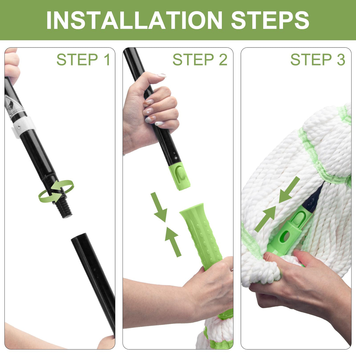 Self-Wringing Twist Mops for Floor Cleaning, Microfiber Floor mop with 57 " Long Handle, Easy Wringing Mop for Hardwood Commercial Household Clean