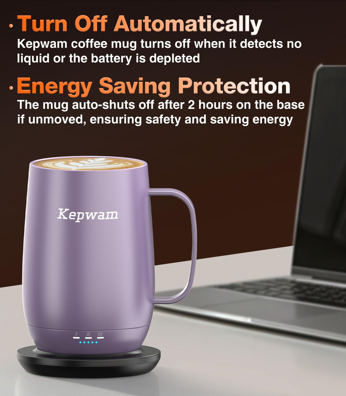 Kepwam Self-Heating Coffee Mug T2, 16oz Electric Heated Mug Hot Up to 149℉