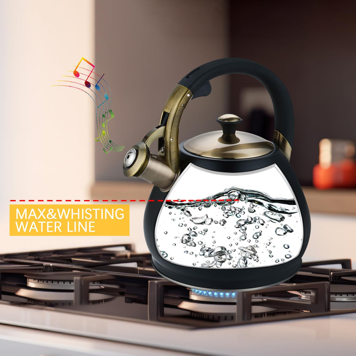 Tea Kettle for Stove Top Whistling Teapot, 3.2Q Tea Pot Stainless Steel Teakettle with Heat Proof Ergonomic Handle