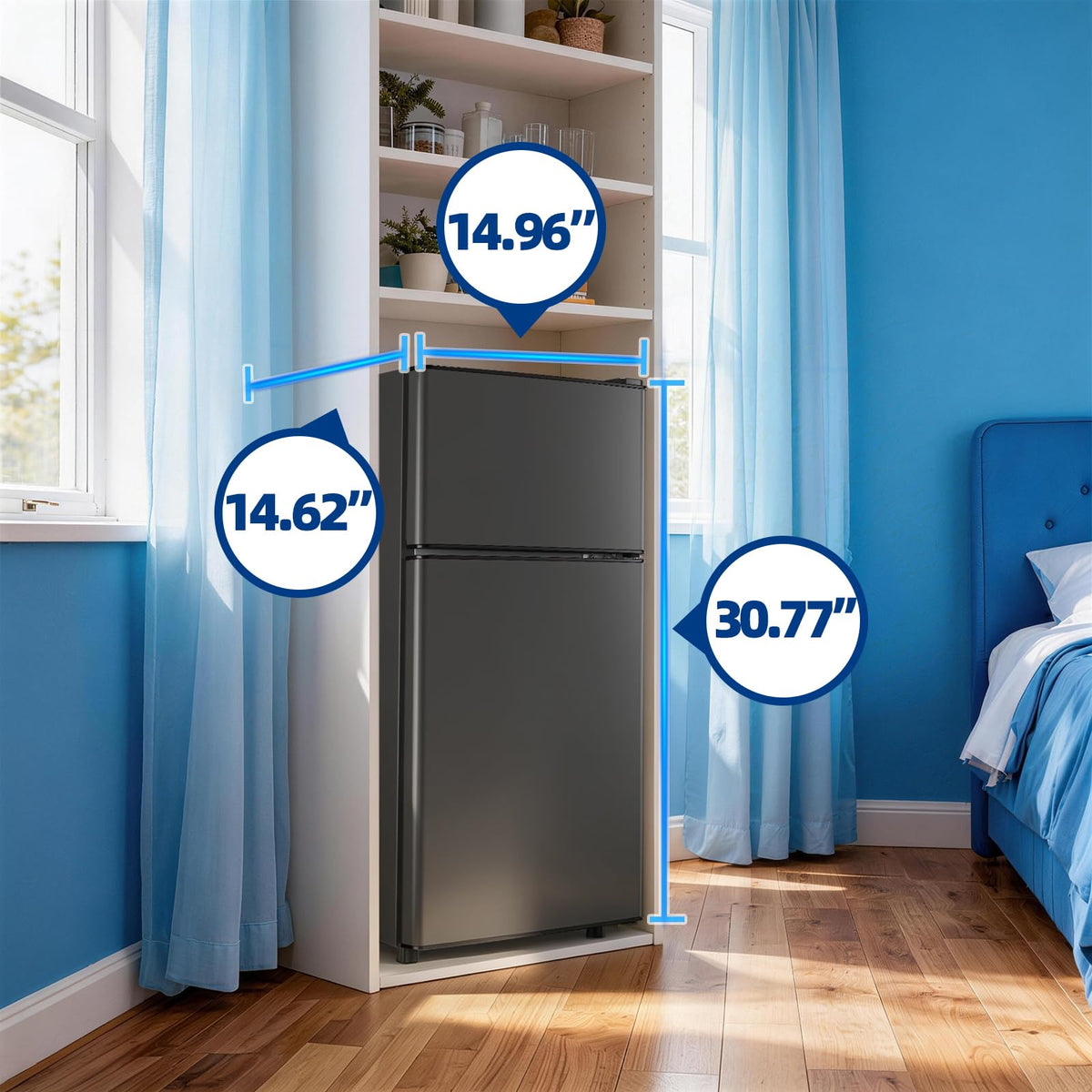 45L Personal Double‑Door Mini Fridge With Freezer, Pink